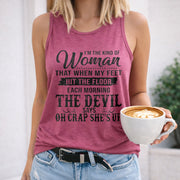 When My Feet Hit the Floor the Devil Says She's Up Women's Color Cotton Tank Top in Red