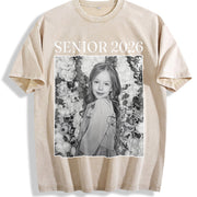 Personalised Senior 2026 Vintage Washed T-Shirt in Beige