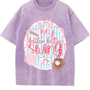 ZestLoop Preppy Baseball Bow Glitter Vintage Washed T-Shirt in Purple