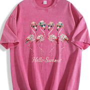 Hello Flamingo Beach Vintage Washed T-Shirt in Red