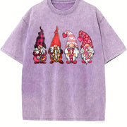 Valentine's Day Loose Basic Vintage Washed T-Shirt in Purple