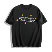 Support Your Local Library Cotton T-Shirt in Black