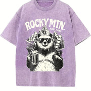 Retro Rocky Mountains National Park Bear Beer Vintage Washed T-Shirt in Purple