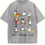 Just a Goose Cute Silly Goose Vintage Washed T-Shirt in Gray