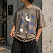 Cats in Space Cat Lover Vintage Washed T-Shirt in Brown