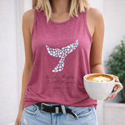 Blue Whale with Text Crew-neck Sleeveless Vest Outdoor Women's Color Cotton Tank Top in Red