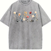 Wildflower Meadow Vintage Washed T-Shirt in Gray