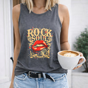Rock Soul Lips Microphone Stars Crew-neck Sleeveless Vest Women's Color Cotton Tank Top in Gray