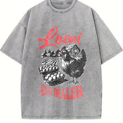 Retro Local Egg Dealer Chicken 90s Vintage Washed T-Shirt in Gray