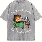 Parody : Dumpster Fire Possum Mental Health vintage washed oversized T-shirt in Gray