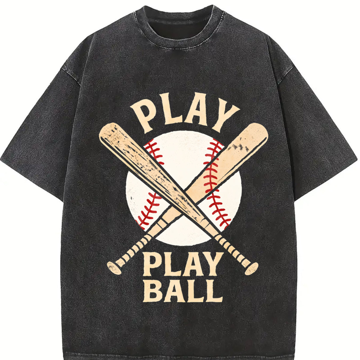 Play Ball Baseball Vintage Washed T-Shirt in Black