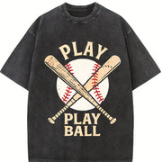 Play Ball Baseball Vintage Washed T-Shirt in Black