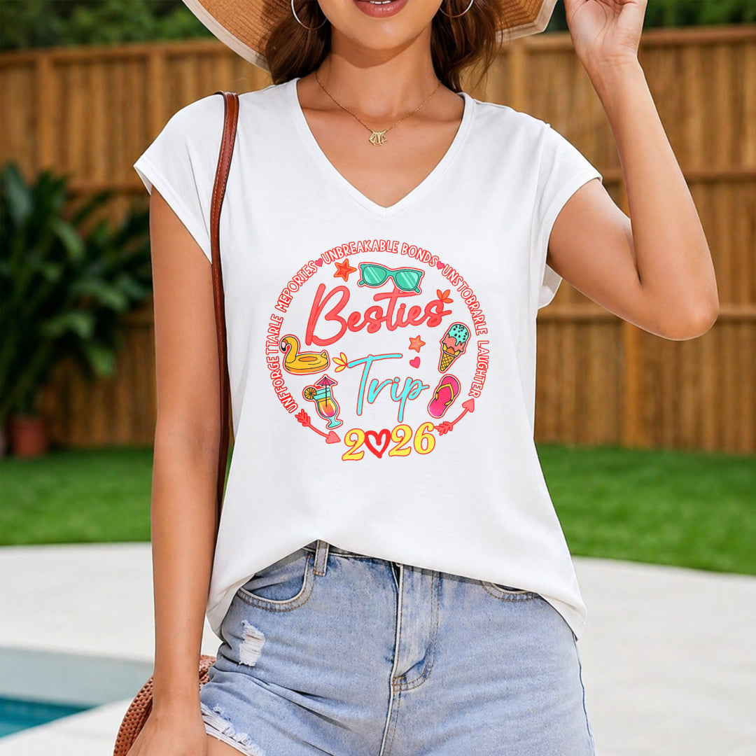 Besties Trip 2026 Glasses and Swim Ring Women's Color Cotton Tank Top in White