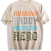 Husband Daddy Protector Hero Vintage Washed T-Shirt in Beige
