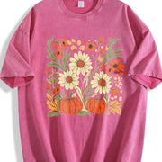 Boho Fall Floral Retro Fall Vintage Washed T-Shirt in Red
