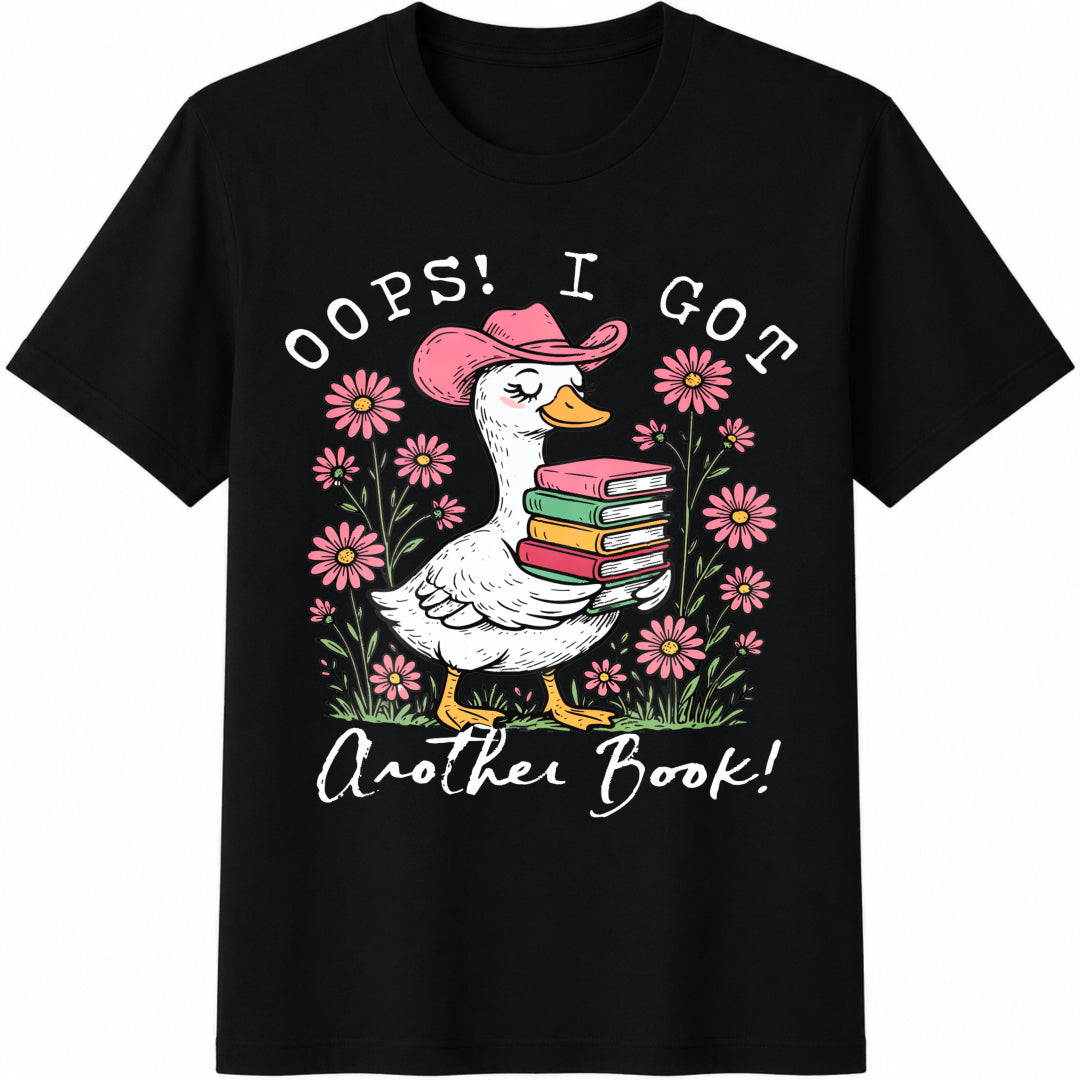 Goose Book Oops I Got Another Book Cotton T-Shirt in Black