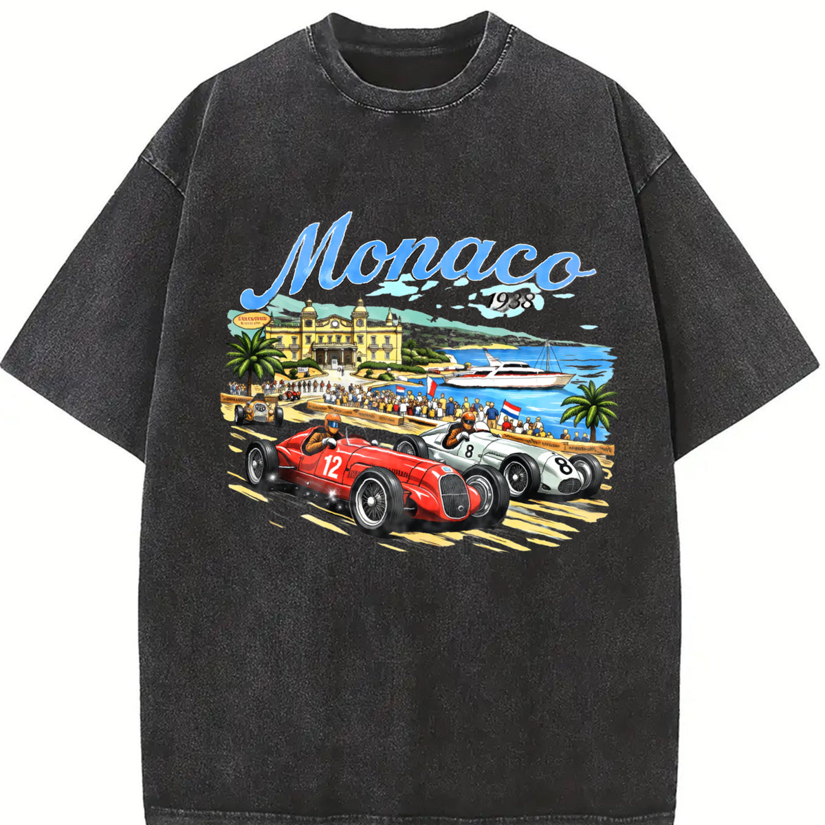 Monaco 1938 Racing Vintage Washed T-Shirt in Black