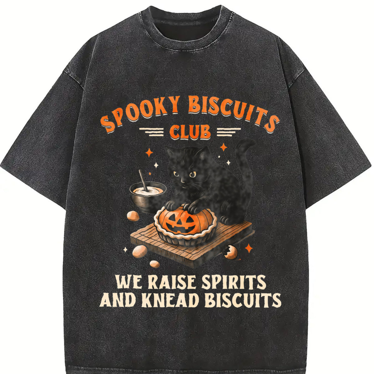 Spooky Biscuits Club Black Cat vintage washed oversized T-shirt in Black