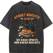 Spooky Biscuits Club Black Cat vintage washed oversized T-shirt in Black