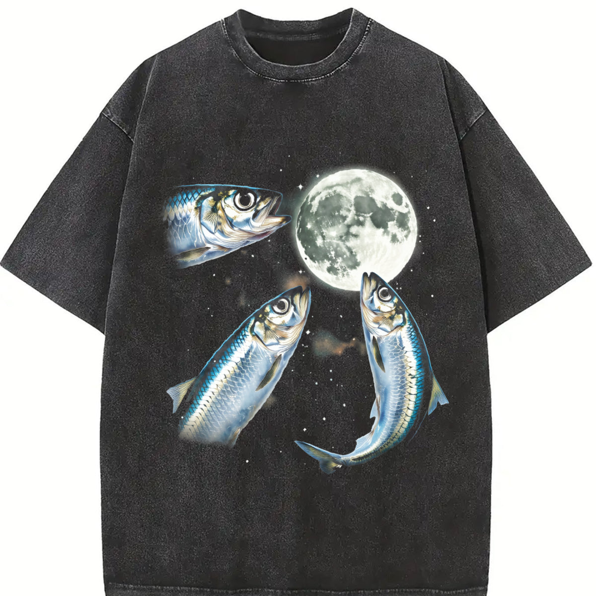 Sardine Howling to Moon Vintage Washed T-Shirt in Black