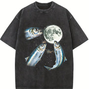 Sardine Howling to Moon Vintage Washed T-Shirt in Black