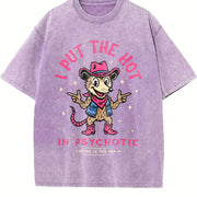 I Put the Hot in Psychotic Cowboy Opossum Vintage Washed T-Shirt in Purple
