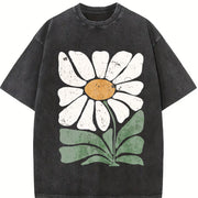 Bohemian Daisy Regular Vintage Washed T-Shirt in Black