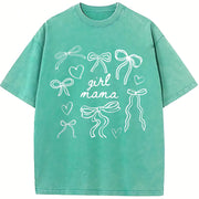 Girl Mama Coquette Bows vintage washed oversized T-shirt in Blue