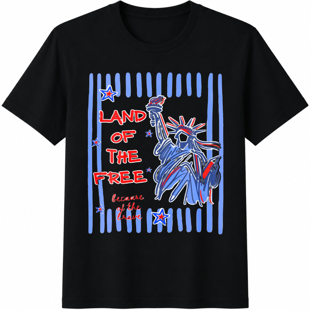 Land of the Free Because of the Brave Cotton T-Shirt in Black
