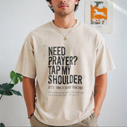 Need Prayer Tap My Shoulder Bible Verse Christian on Back Vintage Washed T-Shirt in Beige