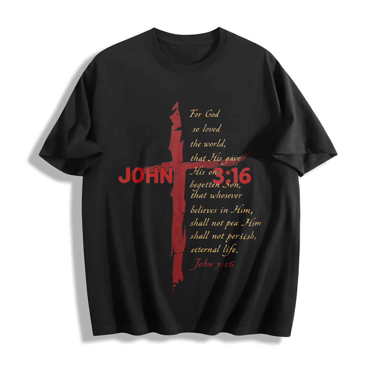 ✝️ JOHN 3:16 Love Jesus God Cotton T-Shirt in Black
