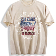 250 Years of Freedom Fireworks USA Vintage Washed T-Shirt in Beige