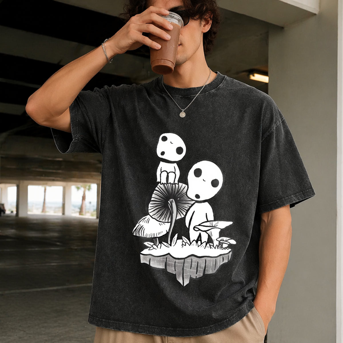 Spirited Away Studio Ghibli Vintage Washed T-Shirt in Black