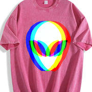 Premium Alien Head Trippy Vaporwave Techno Rave EDM Music Vintage Washed T-Shirt in Red