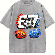 67 Fire and Ice Soccer Vintage Washed T-Shirt in Gray