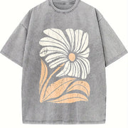 Boho Floral vintage washed oversized T-shirt in Gray