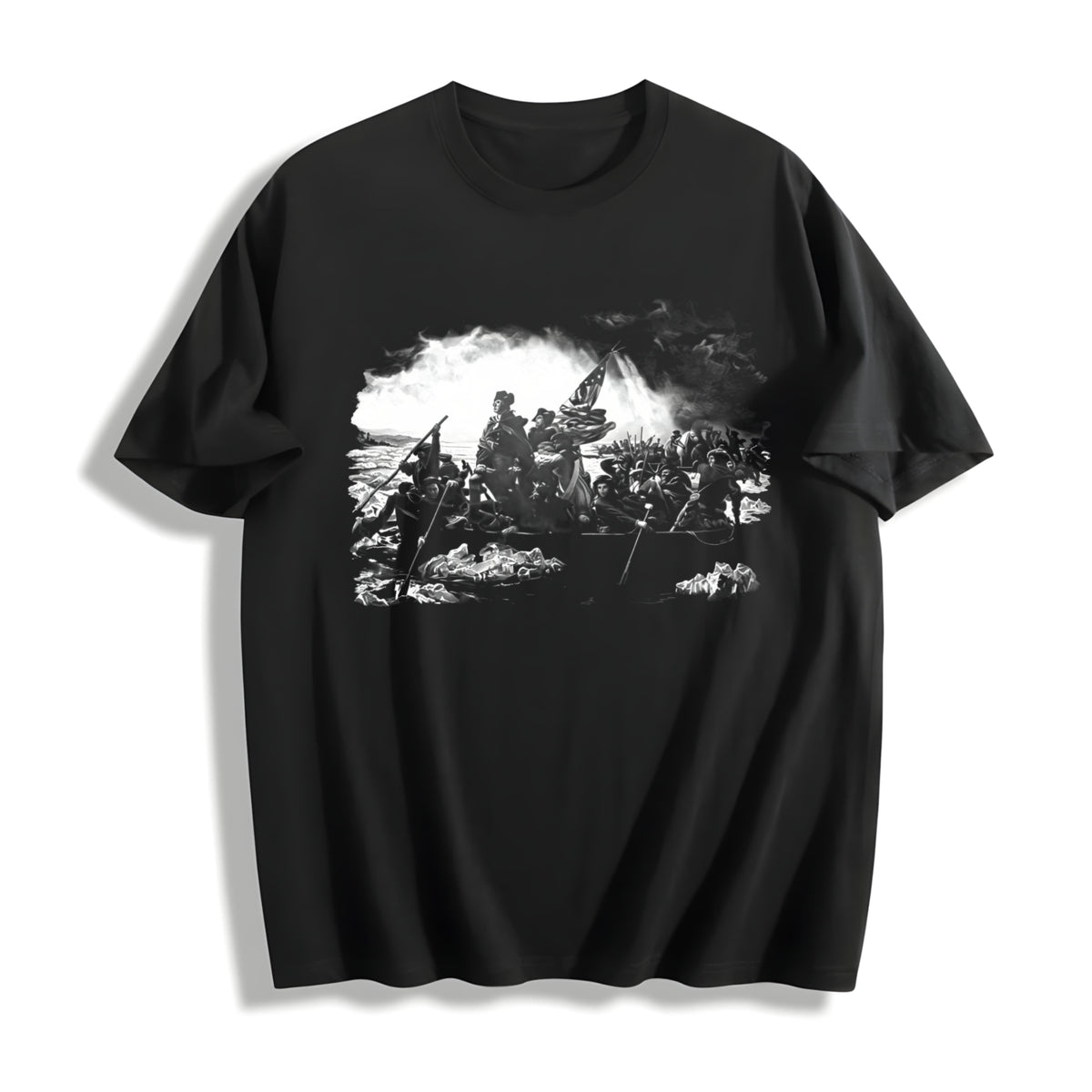 Washington Crossing Delaware Cotton T-Shirt in Black