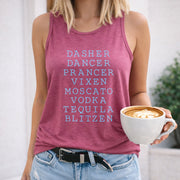 Dasher Dancer Prancer Vixen Moscato Vodka Tequila Blitzen Women's Color Cotton Tank Top in Red