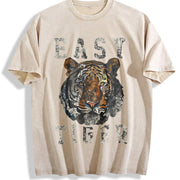 Easy Tiger distressed -chic vintage washed oversized T-shirt in Beige