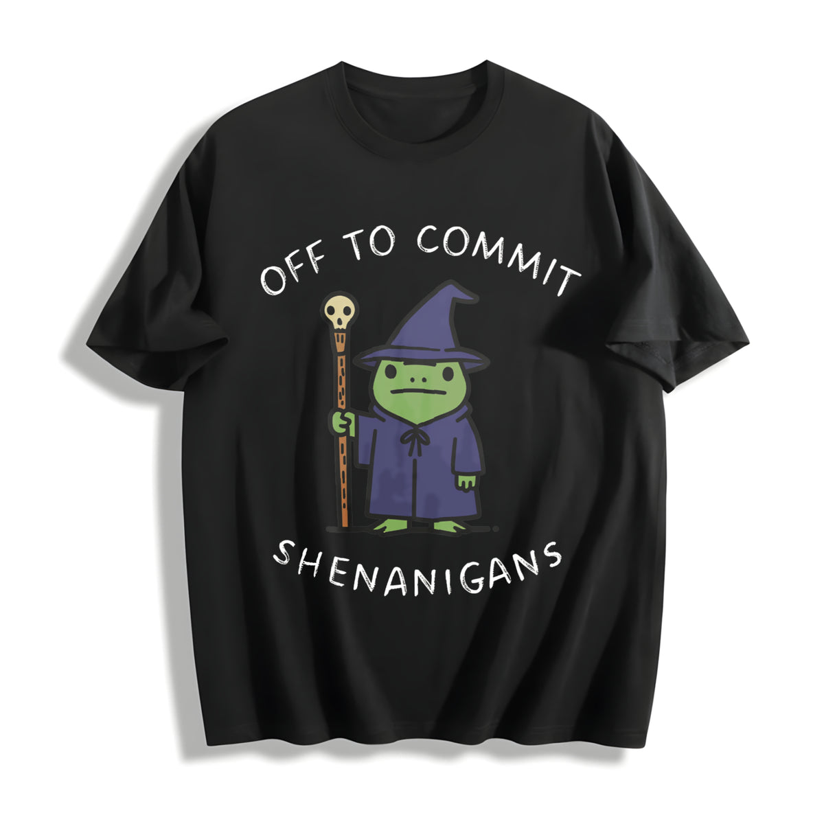 Off to Commit Shenanigans Wizard Frog Dnd Cotton T-Shirt in Black