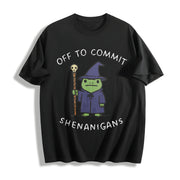 Off to Commit Shenanigans Wizard Frog Dnd Cotton T-Shirt in Black