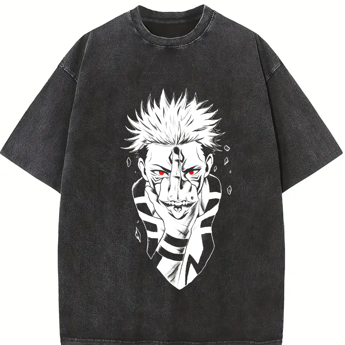Ryomen Sukuna Know Your Place Fool Jujutsu Kaisen Heavy vintage washed oversized T-shirt in Black