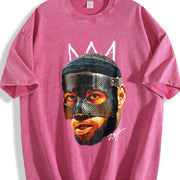 Bron James Mask Masked Bron Basketball King vintage washed oversized T-shirt in Red