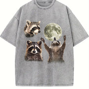 Three Raccoons 90s Vintage Washed T-Shirt in Gray