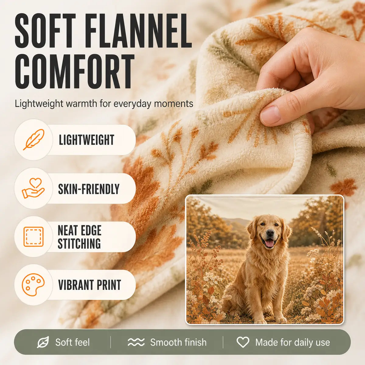 Soft flannel blanket fabric details